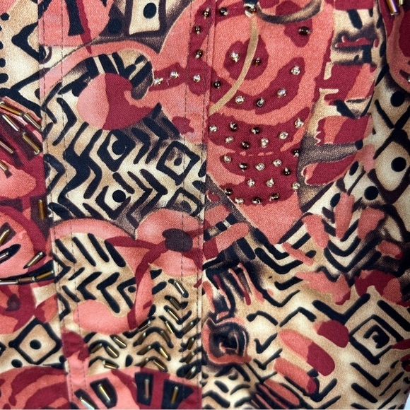 Attitude Artsy Aztec Button Front Embellished Jacket Large Petite Brown Orange - Picture 7 of 12